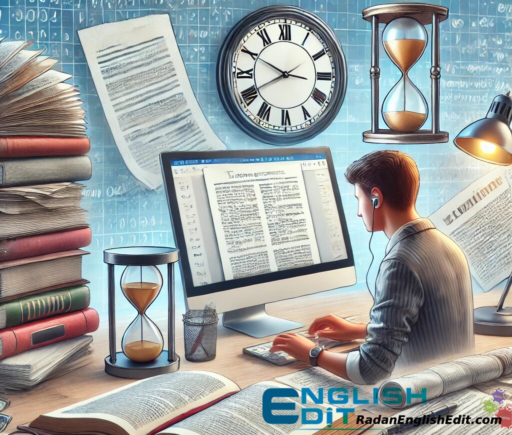 Man behind desk doing paper translation